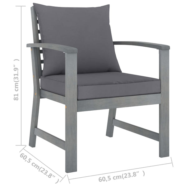 Garden Chairs 2 Pcs With Dark Grey Cushions Solid Acacia Wood Patio Chairs