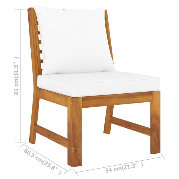 Sectional Middle Sofa With Cream Cushion Solid Acacia Wood Patio Furniture Sets