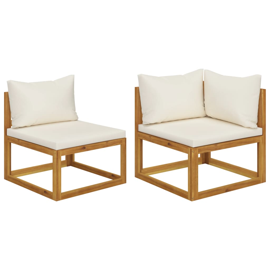 2 Piece Sofa Set With Cream White Cushions Solid Acacia Wood Patio Furniture Sets