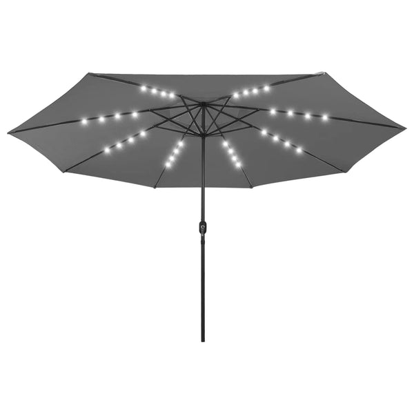 Outdoor Parasol With Led Lights And Metal Pole 400 Cm Anthracite Patio Umbrellas