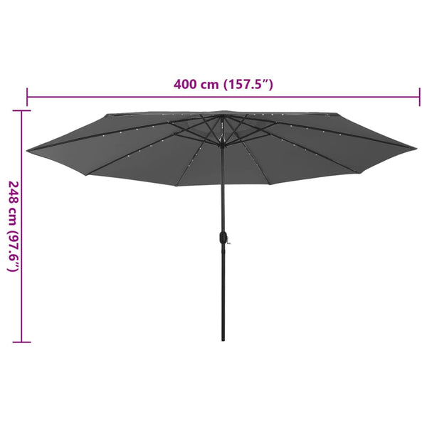 Outdoor Parasol With Led Lights And Metal Pole 400 Cm Anthracite Patio Umbrellas