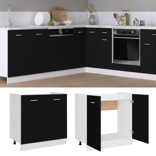 Vidaxl Sink Bottom Cabinet Lyon Black 80X46x81.5 Cm Engineered Wood Cabinets & Cupboards