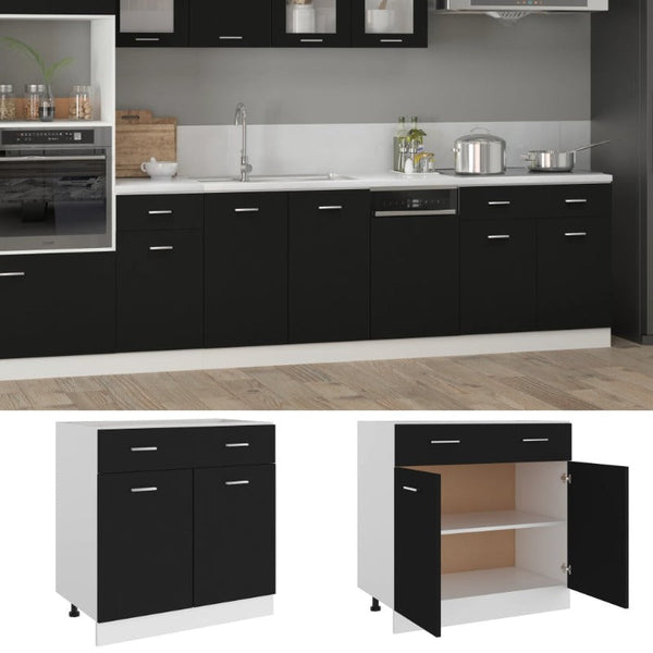 Vidaxl Drawer Bottom Cabinet Lyon Black 80X46x81.5 Cm Engineered Wood Cabinets & Cupboards