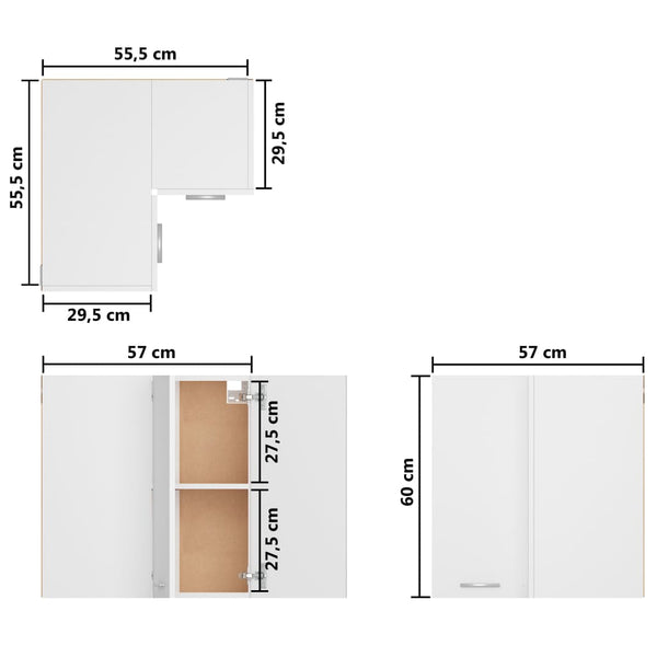 Hanging Corner Cabinet White 57X57x60 Cm Engineered Wood Kitchen Cabinet Doors And Fronts