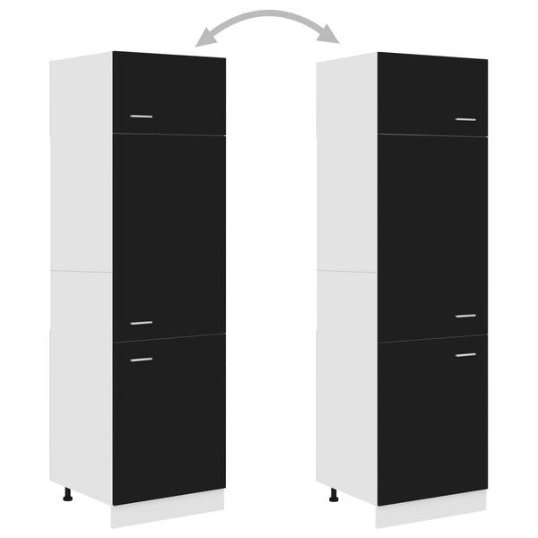 Refrigerator Cabinet Black 60X57x207 Cm Engineered Wood Kitchen Cabinet Doors And Fronts