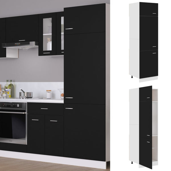 Refrigerator Cabinet Black 60X57x207 Cm Engineered Wood Kitchen Cabinet Doors And Fronts