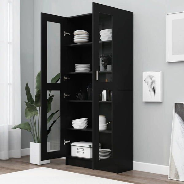 Vidaxl Vitrine Cabinet Black 82.5 X 30.5 185.5Cm Engineered Wood Cabinets & Cupboards