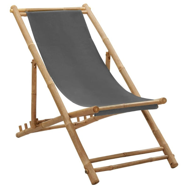 Vidaxl Deck Chair Bamboo And Canvas Dark Grey Patio Chairs