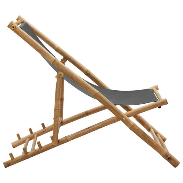 Vidaxl Deck Chair Bamboo And Canvas Dark Grey Patio Chairs
