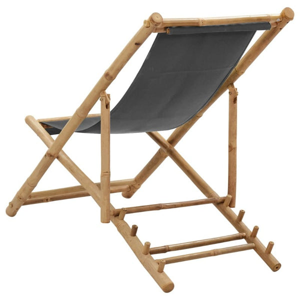Vidaxl Deck Chair Bamboo And Canvas Dark Grey Patio Chairs