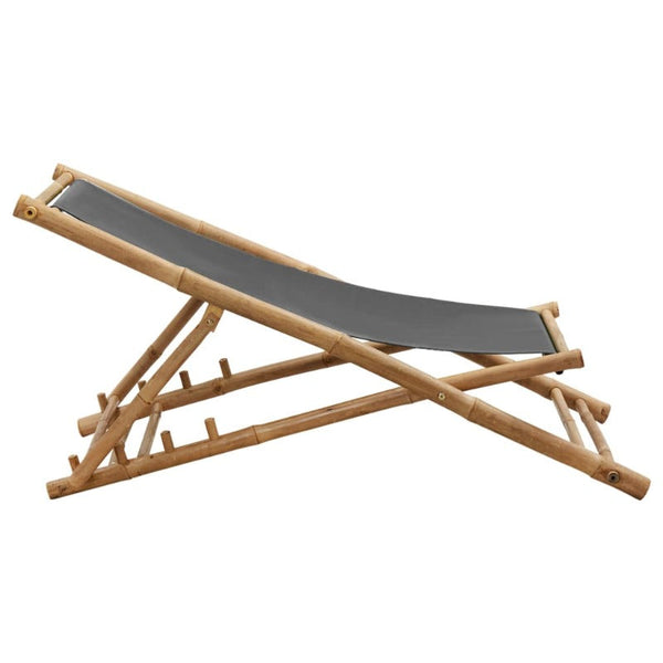 Vidaxl Deck Chair Bamboo And Canvas Dark Grey Patio Chairs