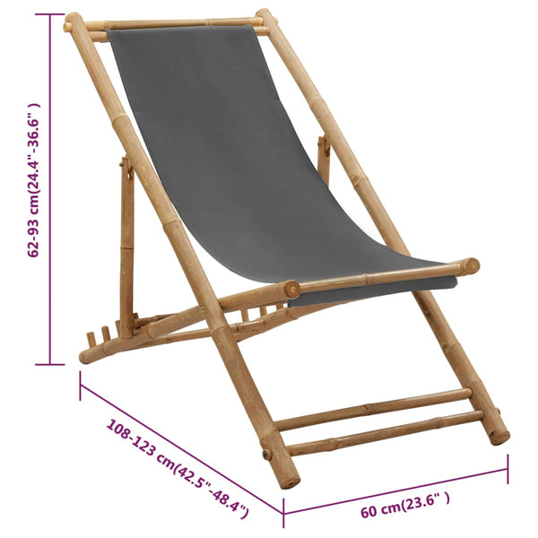 Vidaxl Deck Chair Bamboo And Canvas Dark Grey Patio Chairs