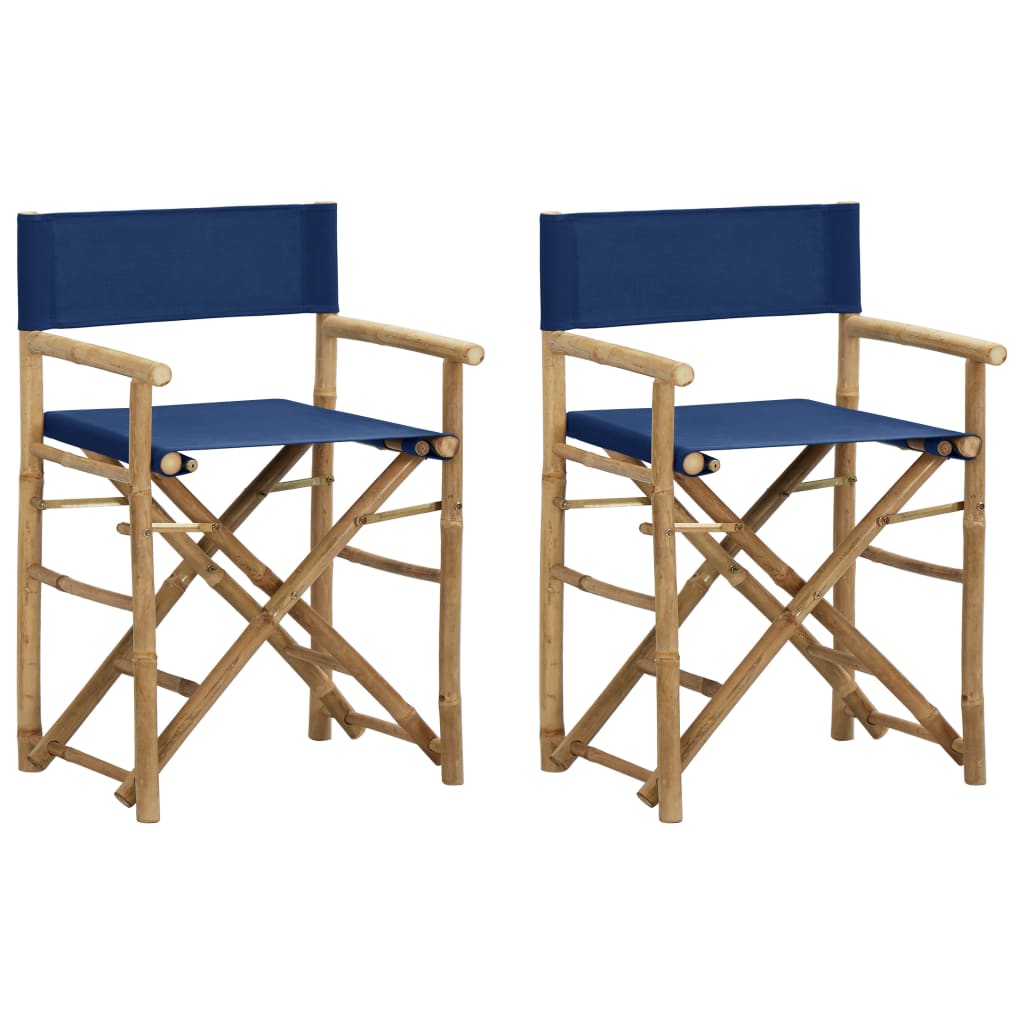 Folding Director's Chairs 2 Pcs Blue Bamboo And Fabric Patio Chairs