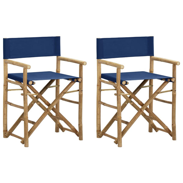 Folding Director's Chairs 2 Pcs Blue Bamboo And Fabric Patio Chairs