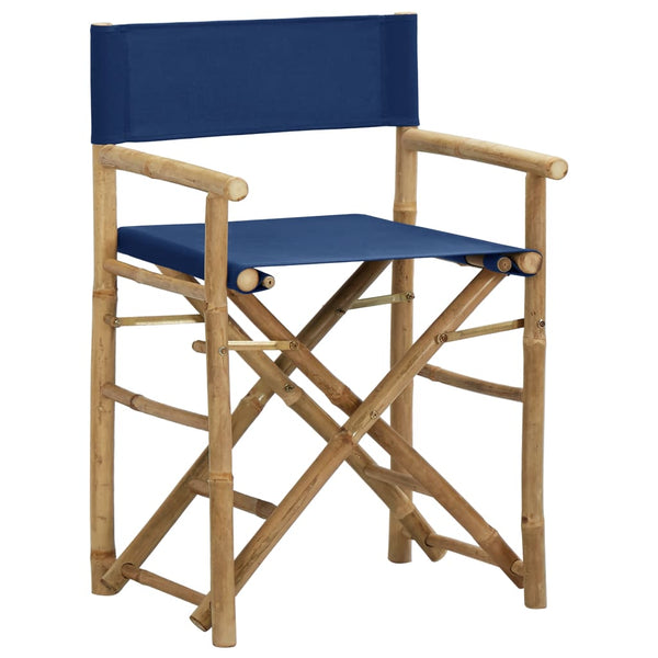 Folding Director's Chairs 2 Pcs Blue Bamboo And Fabric Patio Chairs