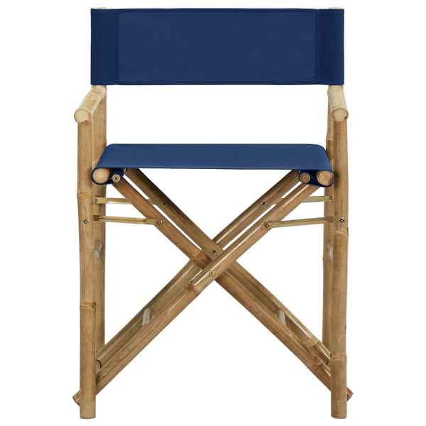 Folding Director's Chairs 2 Pcs Blue Bamboo And Fabric Patio Chairs