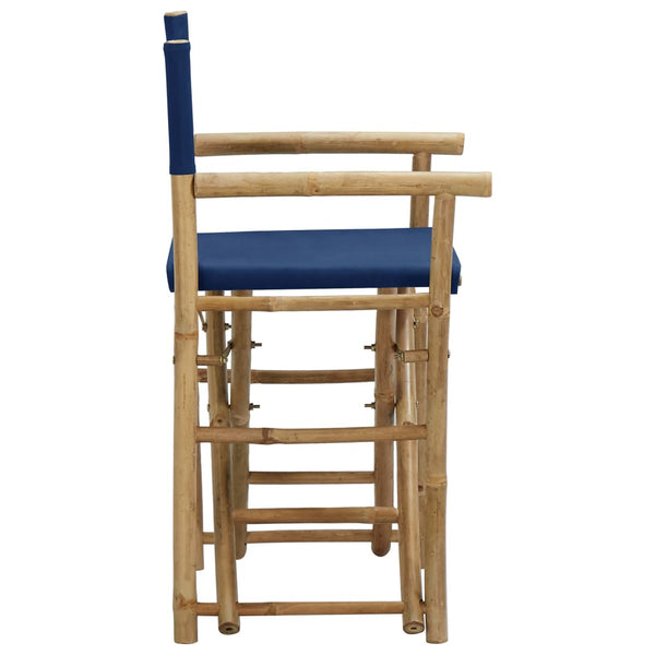 Folding Director's Chairs 2 Pcs Blue Bamboo And Fabric Patio Chairs