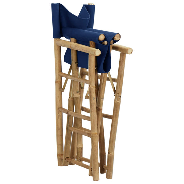 Folding Director's Chairs 2 Pcs Blue Bamboo And Fabric Patio Chairs