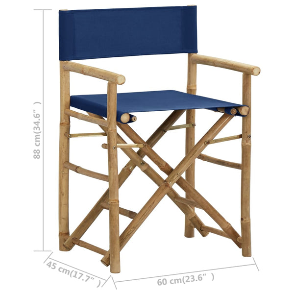 Folding Director's Chairs 2 Pcs Blue Bamboo And Fabric Patio Chairs
