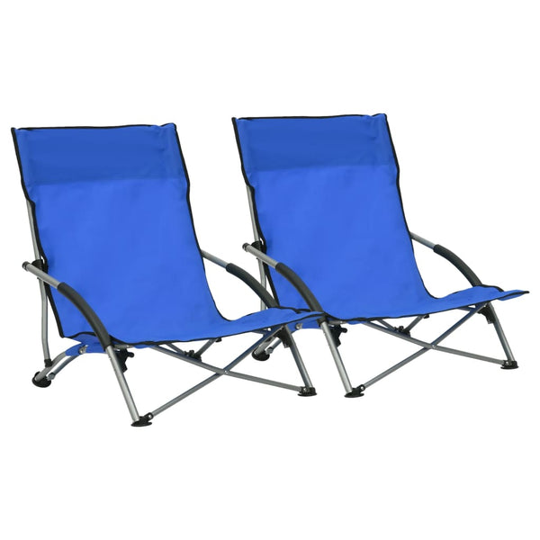 Folding Beach Chairs 2 Pcs Blue Fabric Patio Chairs