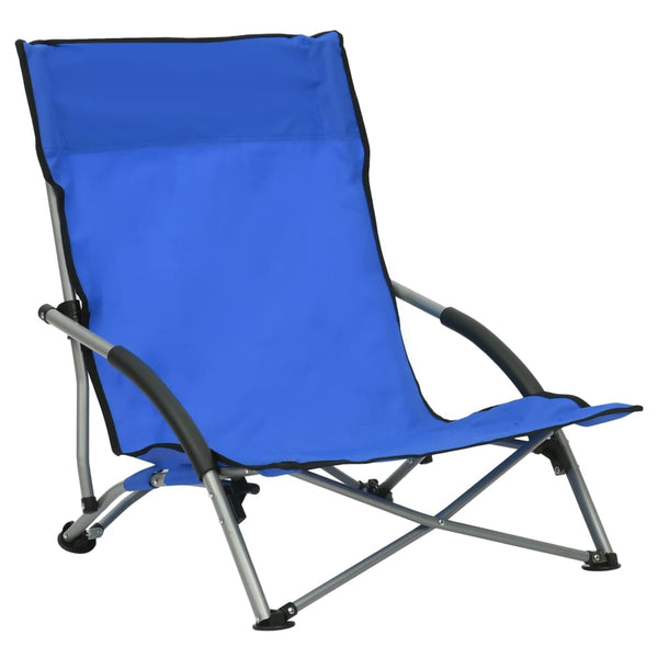 Folding Beach Chairs 2 Pcs Blue Fabric Patio Chairs