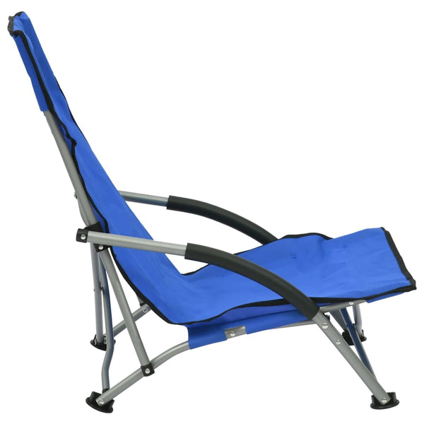 Folding Beach Chairs 2 Pcs Blue Fabric Patio Chairs