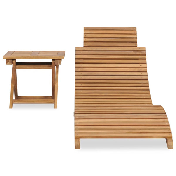 Vidaxl Folding Sun Lounger With Table Solid Teak Wood Beach Chairs