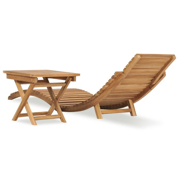 Vidaxl Folding Sun Lounger With Table Solid Teak Wood Beach Chairs