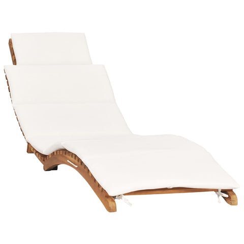 Vidaxl Folding Sun Lounger With Cream White Cushion Solid Teak Wood Beach Chairs