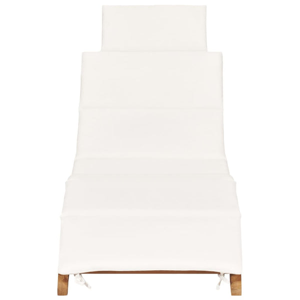 Vidaxl Folding Sun Lounger With Cream White Cushion Solid Teak Wood Beach Chairs
