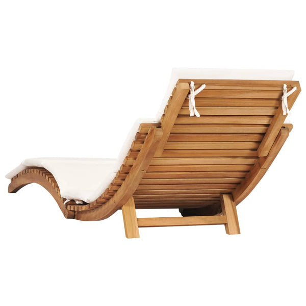 Vidaxl Folding Sun Lounger With Cream White Cushion Solid Teak Wood Beach Chairs