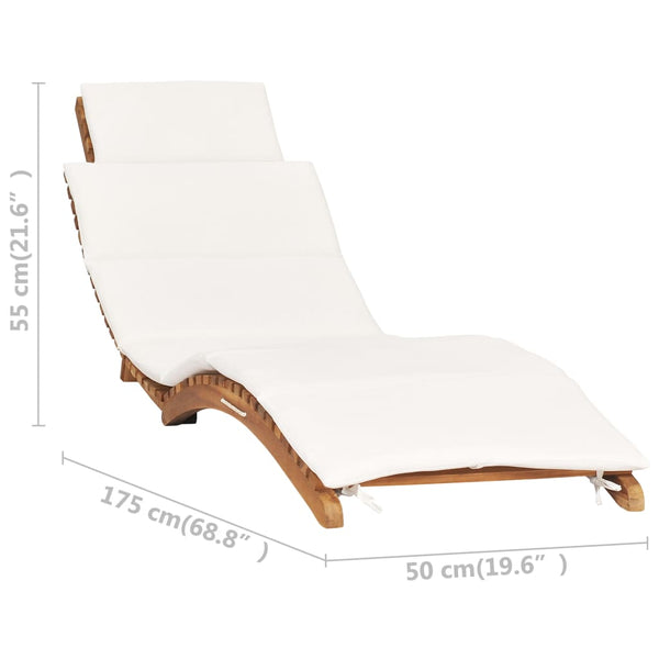 Vidaxl Folding Sun Lounger With Cream White Cushion Solid Teak Wood Beach Chairs