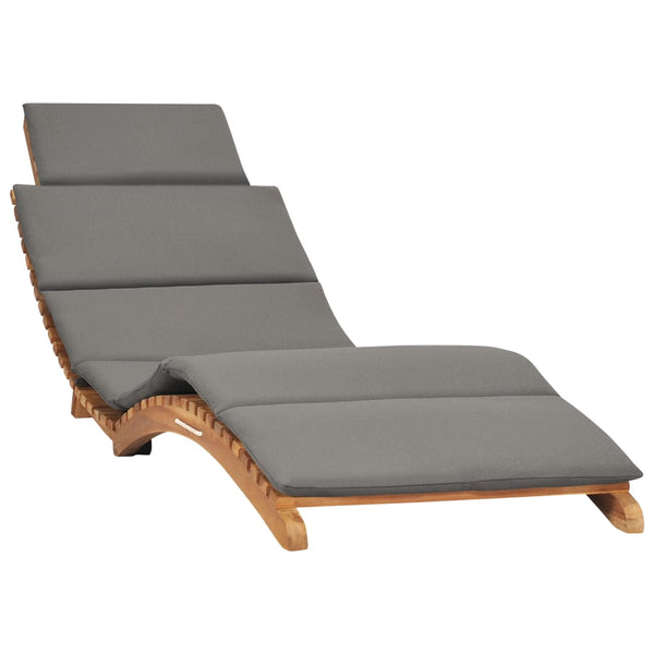 Folding Sun Lounger With Dark Grey Cushion Solid Teak Wood Loungers