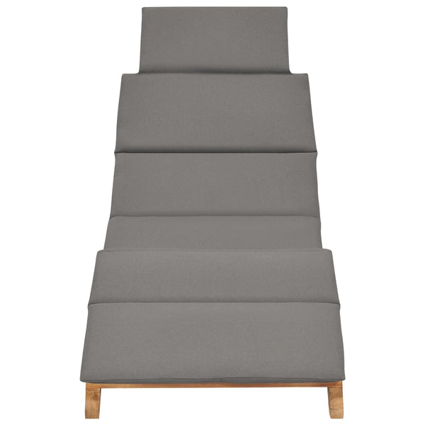 Folding Sun Lounger With Dark Grey Cushion Solid Teak Wood Loungers