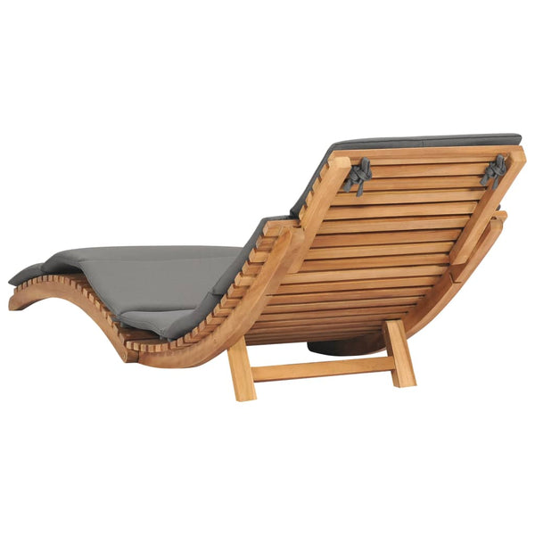 Folding Sun Lounger With Dark Grey Cushion Solid Teak Wood Loungers