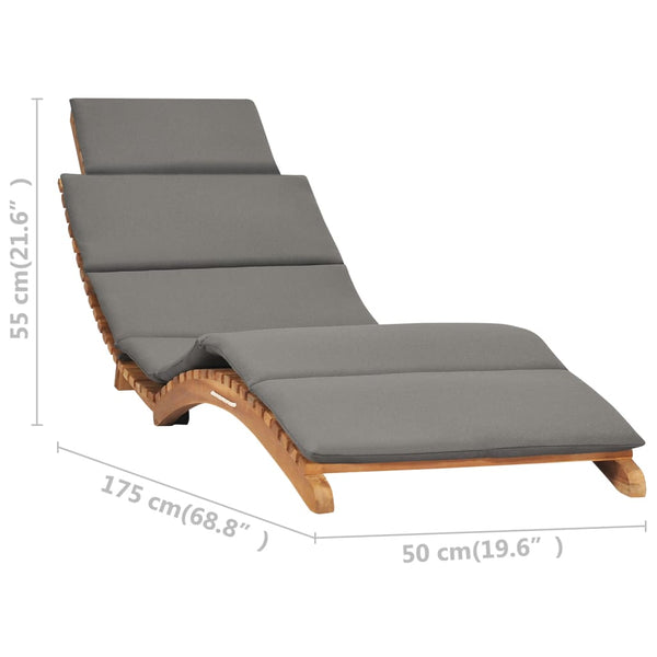 Folding Sun Lounger With Dark Grey Cushion Solid Teak Wood Loungers