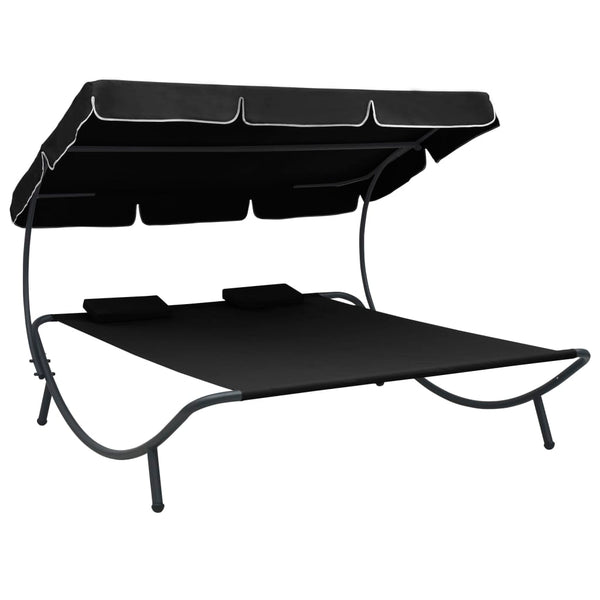 Vidaxl Outdoor Lounge Bed With Canopy And Pillows Black Loungers