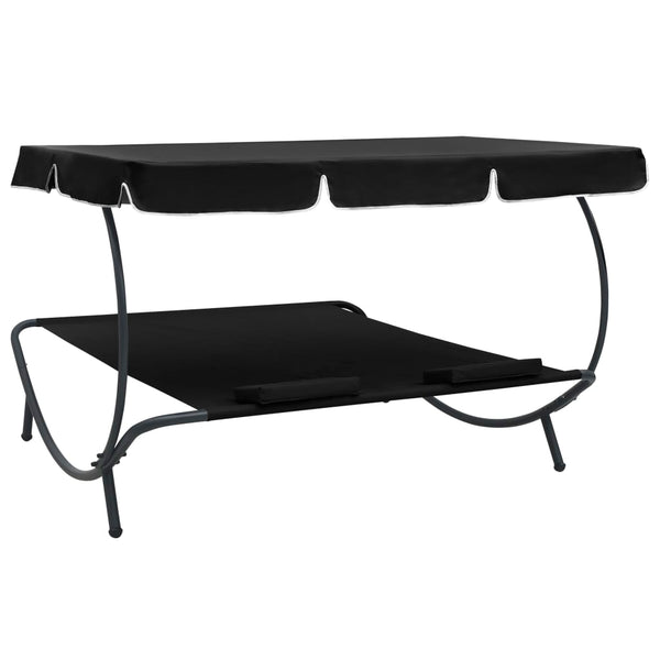 Vidaxl Outdoor Lounge Bed With Canopy And Pillows Black Loungers