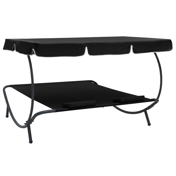 Outdoor Lounge Bed With Canopy And Pillows Black