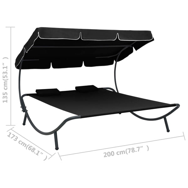 Outdoor Lounge Bed With Canopy And Pillows Black