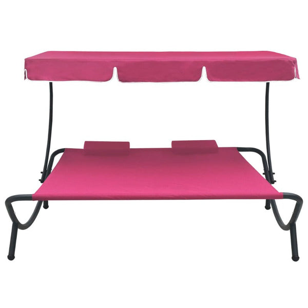Outdoor Lounge Bed With Canopy And Pillows Pink