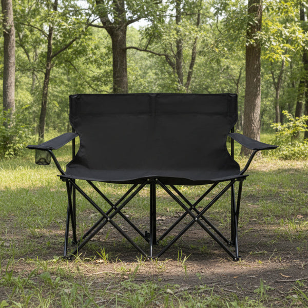 Vidaxl 2 Seater Foldable Camping Chair Steel And Fabric Black Camping Chairs