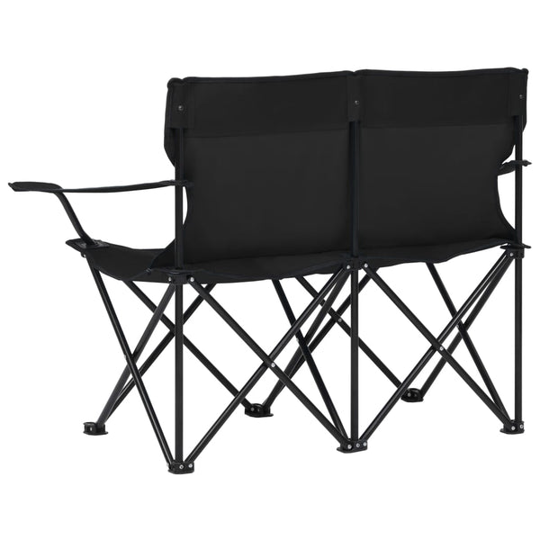 Vidaxl 2 Seater Foldable Camping Chair Steel And Fabric Black Camping Chairs