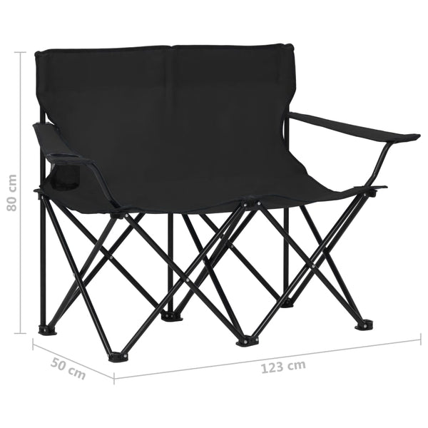 Vidaxl 2 Seater Foldable Camping Chair Steel And Fabric Black Camping Chairs
