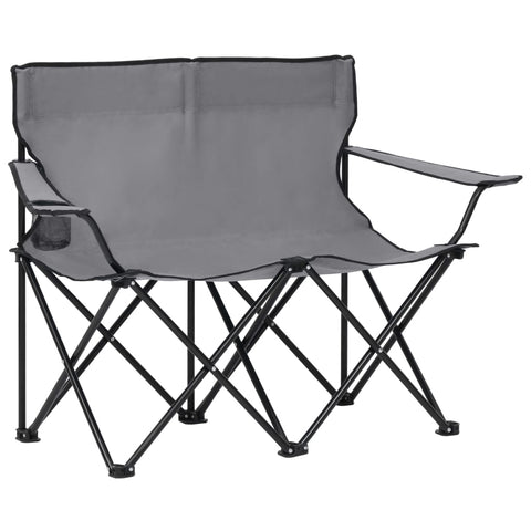 2 Seater Foldable Camping Chair Steel And Fabric Grey Camping Chairs