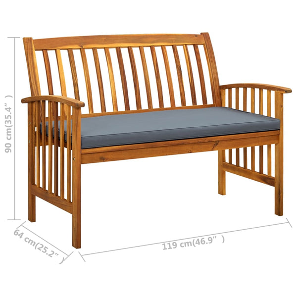 Garden Bench With Cushion 119 Cm Solid Acacia Wood Patio Benches