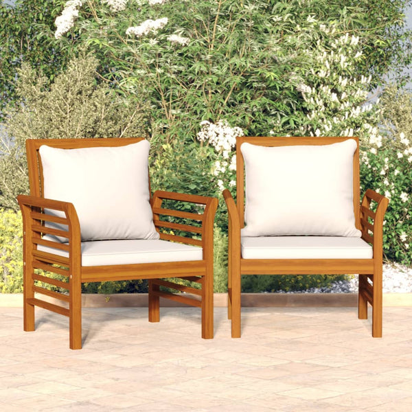 Vidaxl Sofa Chairs With Cream White Cushions 2 Pcs Solid Wood Acacia Patio Chairs