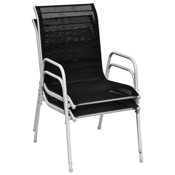 Patio Chairs Stackable Garden Chairs 2 Pcs Steel And Textilene Black
