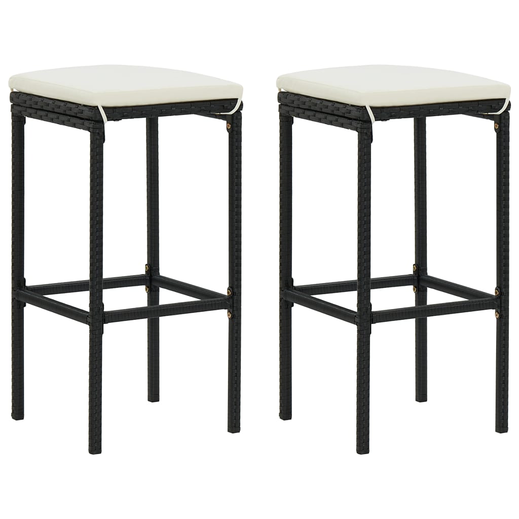 Bar Stools With Cushions 2 Pcs Black Poly Rattan Benches Bar Stools