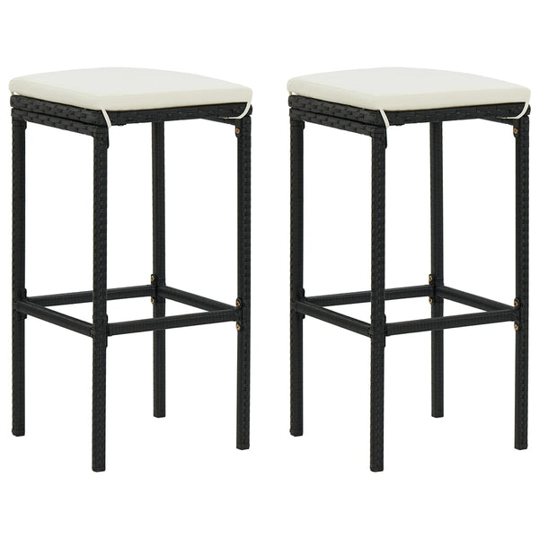 Bar Stools With Cushions 2 Pcs Black Poly Rattan Benches Bar Stools